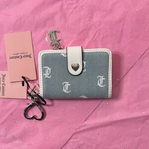 Juicy Couture Denim Blue and White Card Holder with Heart Charm